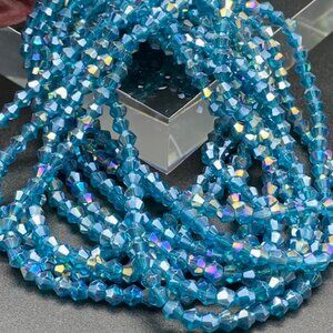 4mm Bicone Steel Blue Electroplate Glass AB Color Plated Faceted Bead Strand